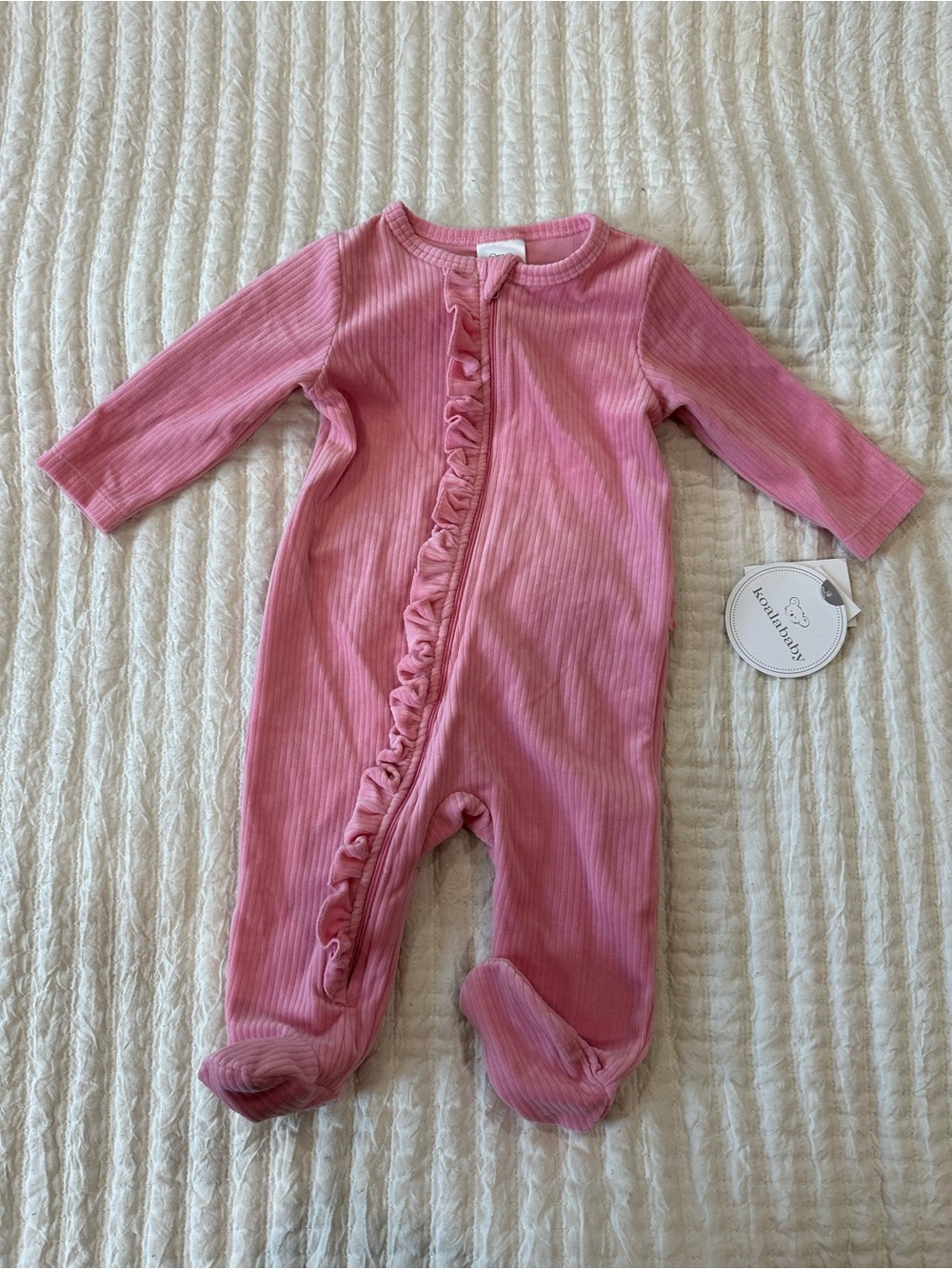 Koala Kids Pink Ribbed Ruffle Footed One-Piece